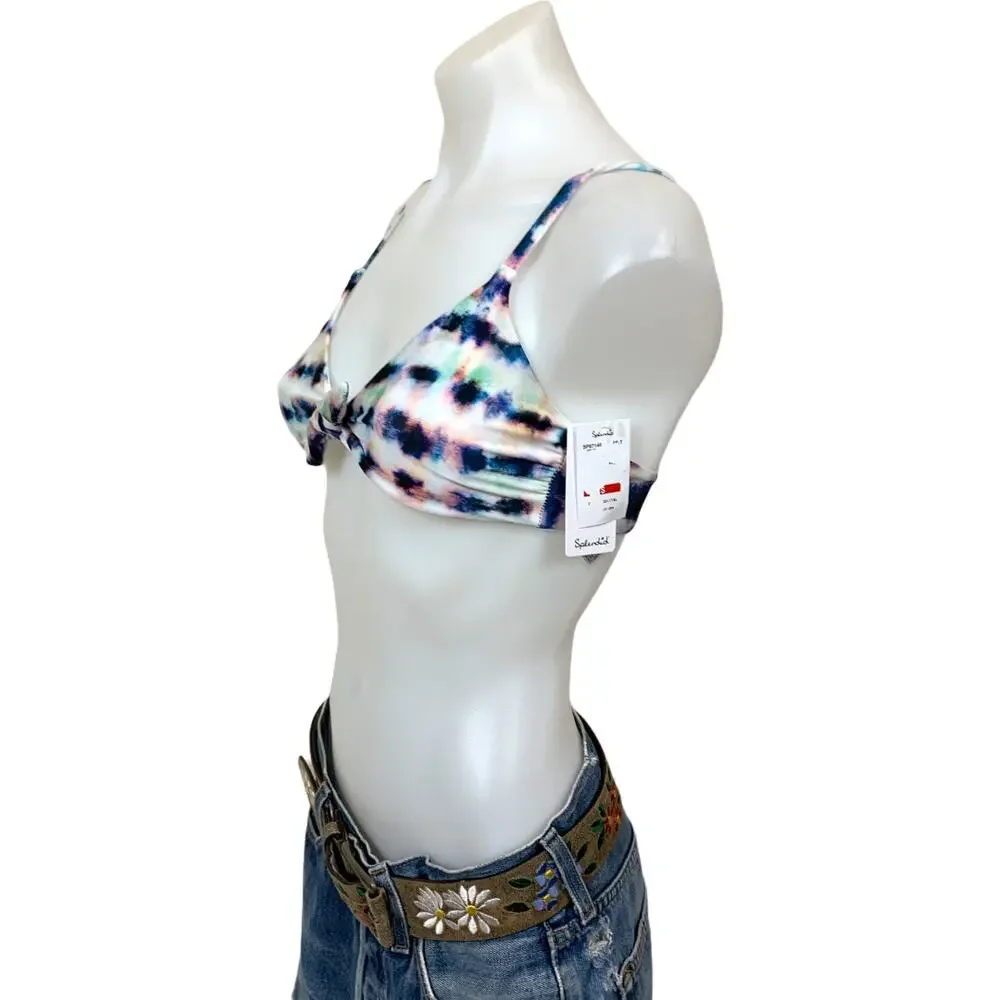 Splendid Tie Dye Bow Bikini Top Blue White SIZE XS Triangle Bralette USA $78 NEW - Picture 5 of 7